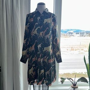 JCrew Giraffe Print Shirt Dress Small